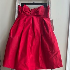 Fun Strapless Mini Dress with Bow. The dress has tulle underneath to give volume